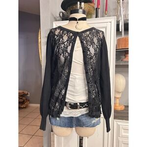Black Lace Skull Cardigan Size XLarge Rockabilly Retro Preppy